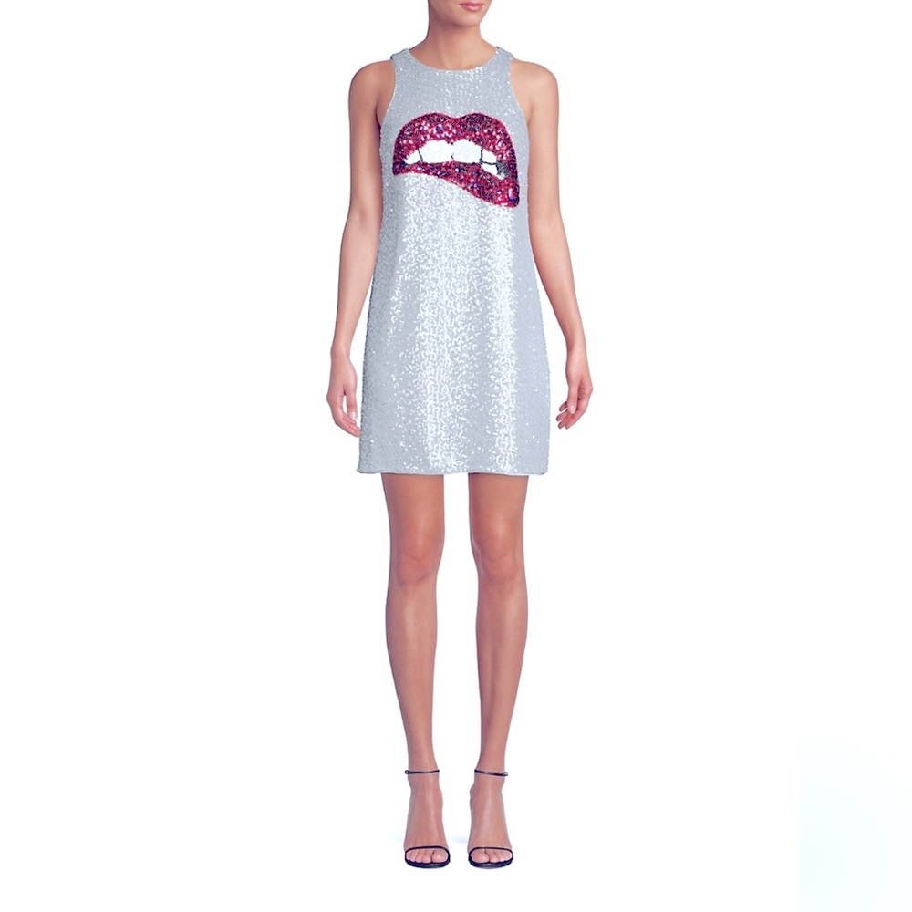 Aidan by Aidan Mattox Lip Sequin Appliqué Shift Dress